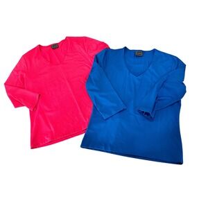 LBH Women's V Neck 3/4 Sleeve Top Set 2 Coral Aqua Size M